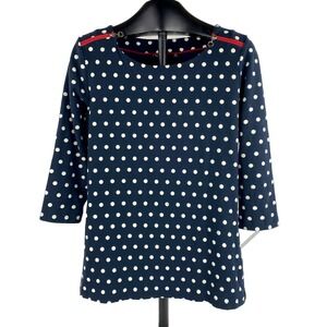Onque Casual Top Blouse Women's M Shirt Polka Dots Black Cotton Blend Red Zips